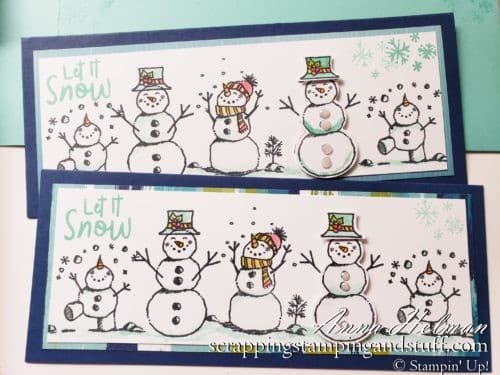 Learn How To Make a Slimline Card And Envelope, Including Dimensions and Instructions. Card Sample Features The Stampin Up Snowman Season Stamp Set.
