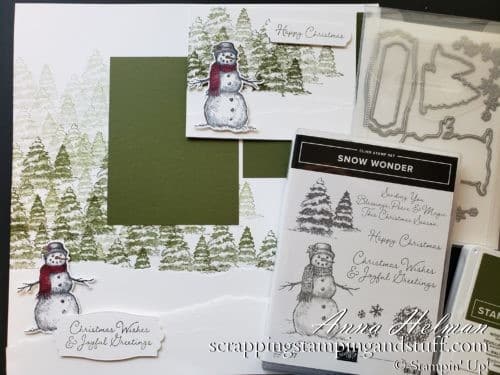 Stampin Up Snow Wonder Snowman Scrapbook Page and Card Tutorial With A Simple Snow Drift Technique