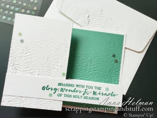 Join in for this double Z fold card tutorial featuring the Stampin Up Evergreen Forest embossing folder.