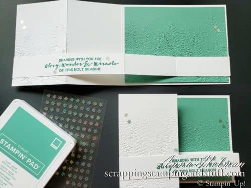 Join in for this double Z fold card tutorial featuring the Stampin Up Evergreen Forest embossing folder.