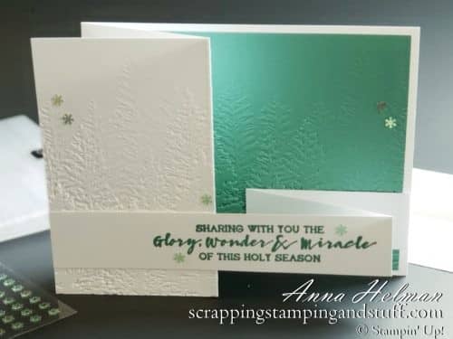 Join in for this double Z fold card tutorial featuring the Stampin Up Evergreen Forest embossing folder.