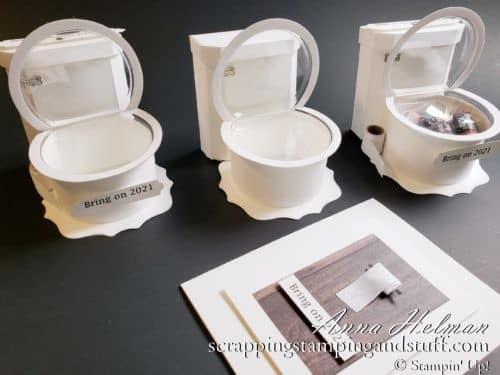 Let's Flush 2020 And Bring On 2021 With This Paper Toilet Treat Holder Tutorial Using Stampin Up Snow Globe Shaker Domes