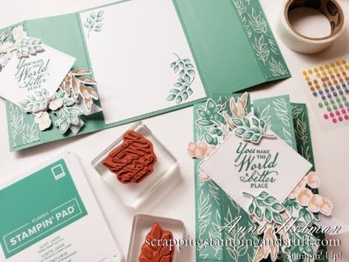 Double Gate Fold Card Tutorial Using The Stampin Up Forever Fern stamp set. A Simple Fun Fold And Fancy Fold Card Design!