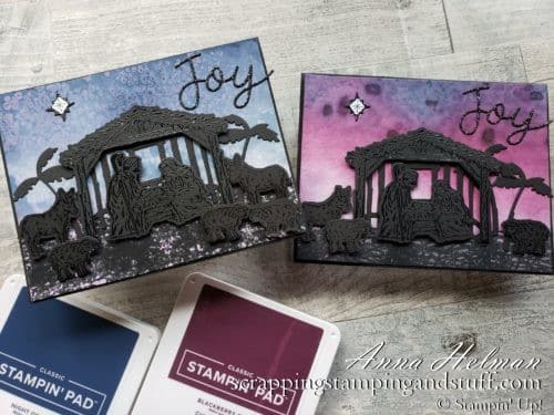 Join in for this amazing watercolor Christmas card tutorial using the Stampin Up Peaceful Nativity bundle, and see exactly how to make this gorgeous one-of-a-kind watercolor silhouette card.