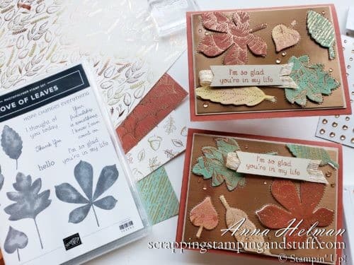 Today I'm sharing an absolutely beautiful fall card idea using the Stampin Up Love of Leaves stamp set and Stitched Leaves dies, a gorgeous card design using foils and specialty papers.