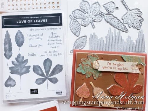 Today I'm sharing an absolutely beautiful fall card idea using the Stampin Up Love of Leaves stamp set and Stitched Leaves dies, a gorgeous card design using foils and specialty papers.
