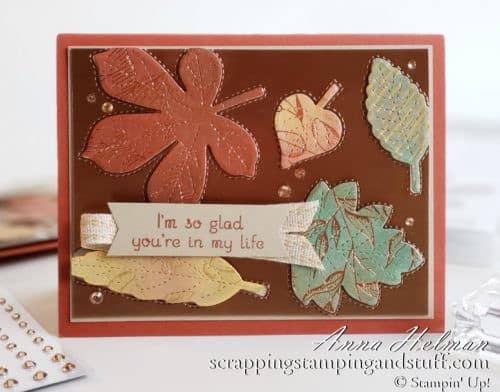 Today I'm sharing an absolutely beautiful fall card idea using the Stampin Up Love of Leaves stamp set and Stitched Leaves dies, a gorgeous card design using foils and specialty papers.