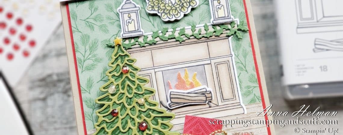 Take a look at this beautiful fun fold Christmas card idea using the Stampin Up Fireside Trimmings stamp set and Fireside dies.