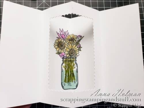 Tunnel card tutorial featuring the Stampin Up Jar of Flowers stamp set. A fun fold card design with a surprise inside!