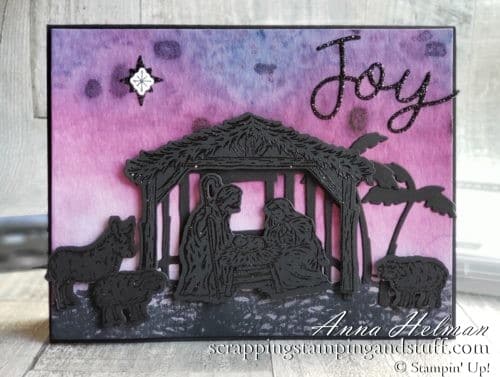 Join in for this amazing watercolor Christmas card tutorial using the Stampin Up Peaceful Nativity bundle, and see exactly how to make this gorgeous one-of-a-kind watercolor silhouette card.