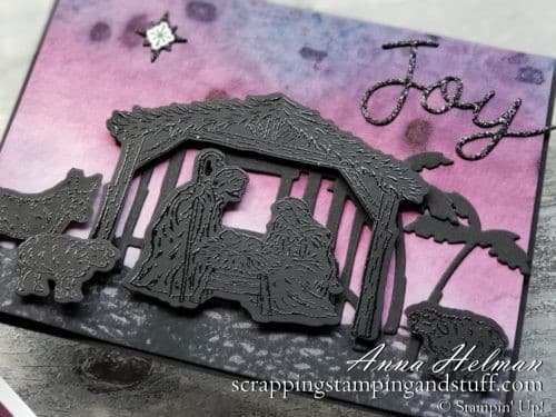 Join in for this amazing watercolor Christmas card tutorial using the Stampin Up Peaceful Nativity bundle, and see exactly how to make this gorgeous one-of-a-kind watercolor silhouette card.