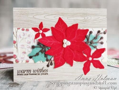 Take a look at the Stampin Up Poinsettia Place product suite along with nine beautiful Poinsettia Petals card ideas!