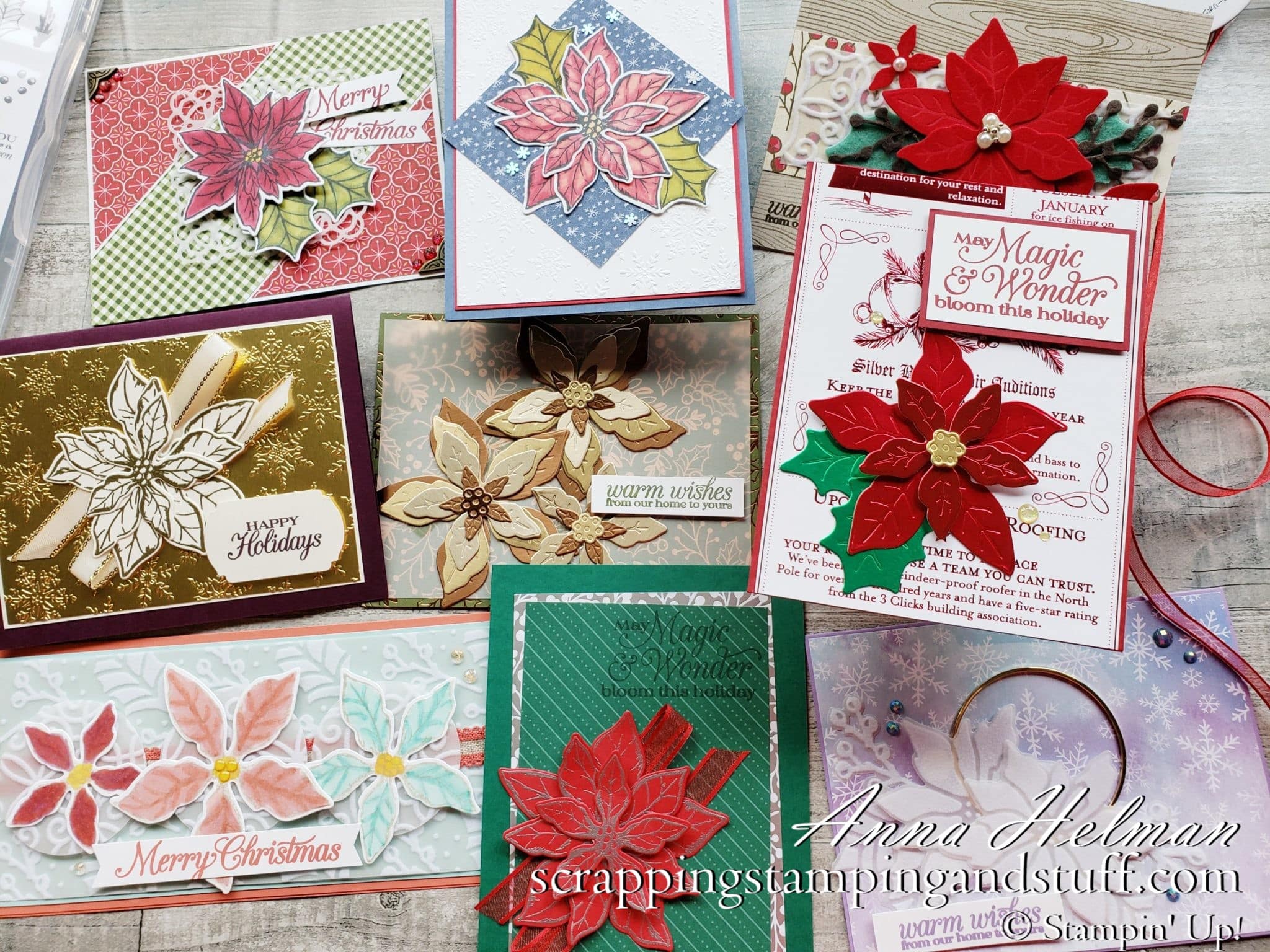 Take a look at the Stampin Up Poinsettia Place product suite along with nine beautiful Poinsettia Petals card ideas!