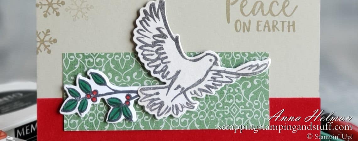 A simple dove Christmas card idea using the Stampin Up Dove Of Hope stamp set in the 2020 Holiday Mini Catalog.