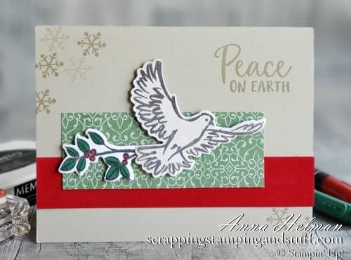A simple dove Christmas card idea using the Stampin Up Dove Of Hope stamp set in the 2020 Holiday Mini Catalog.