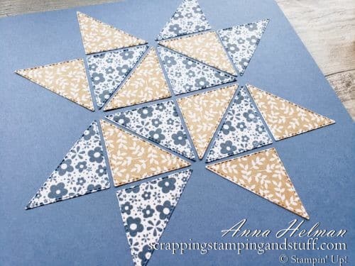 Make beautiful quilt cards and scrapbook pages using the Stampin Up The Right Triangle stamp set and Stitched Triangles Dies bundle