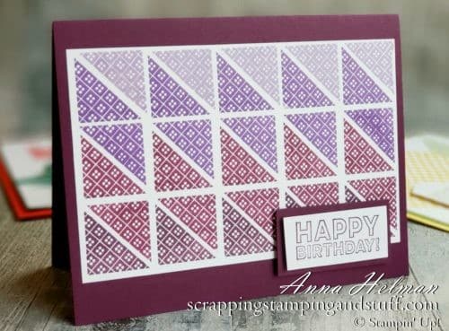 Make beautiful quilt cards and scrapbook pages using the Stampin Up The Right Triangle stamp set and Stitched Triangles Dies bundle