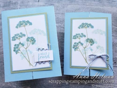 Make this delicate gate fold card using the Stampin Up Queen Anne's Lace stamp set.