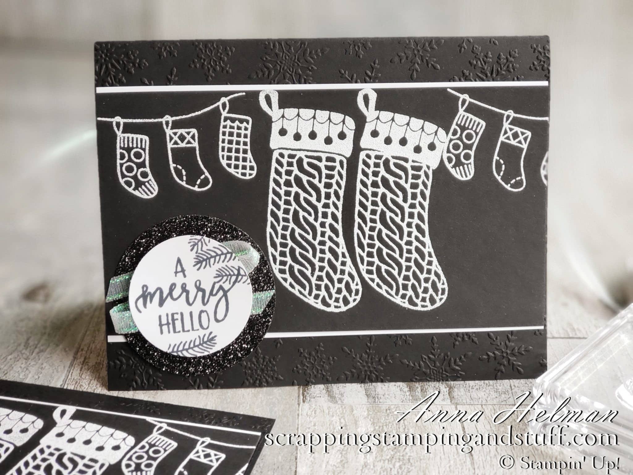 Stampin Up A Merry Hello Stocking Card In B&W