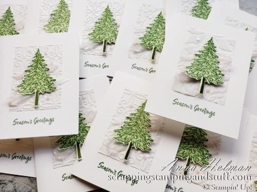 Take a look at these OnStage virtual swap cards made with the Stampin Up In The Pines bundle!
