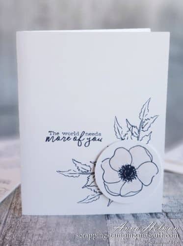 Make these gorgeous black and white card designs using just white cardstock, black ink, and the Stampin Up Peaceful Poppies stamp set! #simplestamping