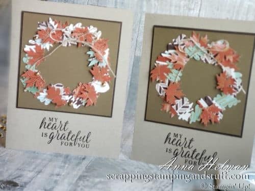 Make this beautiful autumn wreath card using the Stampin Up Beautiful Autumn stamp set and Autumn Leaf Punch Pack!