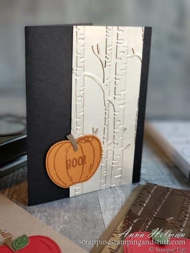 Two pretty and simple autumn card ideas made with the Stampin Up Harvest Hellos stamp set and Apple Builder Punch.