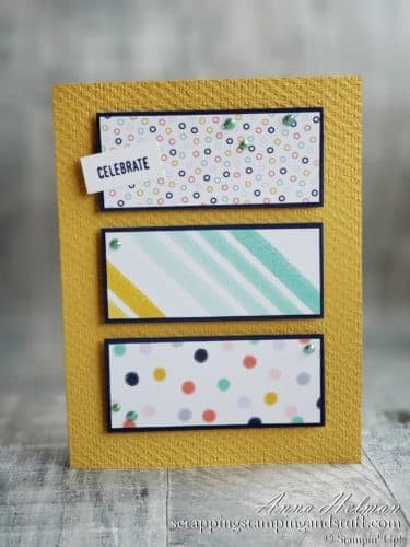 Use up some of the paper scraps in your collection with this paper scrap panel card! It is a perfect simple stamping project that comes together in minutes!