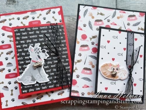 Make these cute cat and dog fun fold cards using the Stampin Up Playful Pets product suite in the 2020 Annual Catalog.