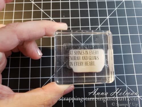 Use this quick card making tip and you will be able to place labels on rubber stamps perfectly every time!