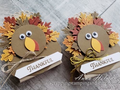 These DIY turkey treat boxes are perfect for your Thanksgiving dinner table. They make wonderful Thanksgiving table decorations, place card holders, or just fun treats!