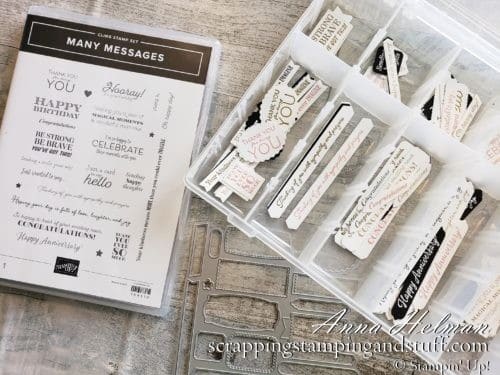 Make hundreds of sentiment tags for your card making projects in minutes with the Stampin Up Many Messages bundle.