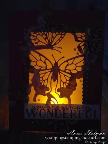 This gorgeous lantern card is easy to create, and makes a lovely gift which the recipient can display in their home all year long!
