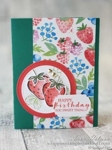 The Stampin Up Sweet Strawberry bundle makes adorable berry-licious cards such as this sweet birthday card!