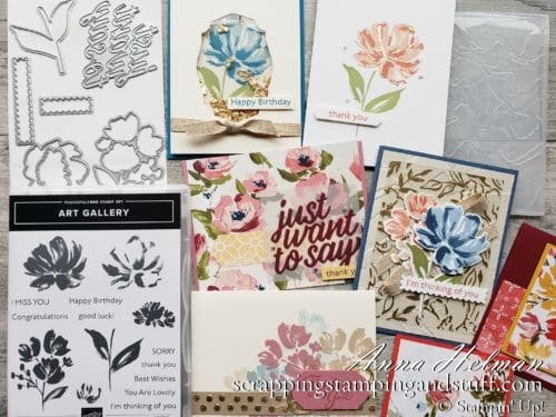 See ten card ideas using the Stampin Up Art Gallery stamp set and Fine Art Floral product suite! Simply gorgeous!