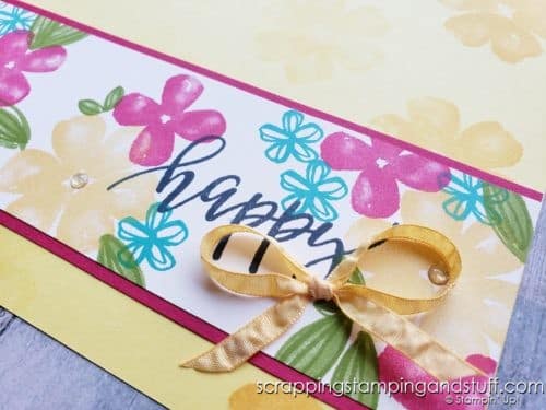 Take a look at this bright and bold floral scrapbook page using the Stampin Up Pretty Perennials stamp set.