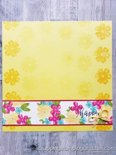 Take a look at this bright and bold floral scrapbook page using the Stampin Up Pretty Perennials stamp set.