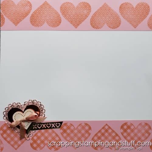 Here is an adorable love-themed scrapbook page using the Stampin Up Lots Of Heart Stamp Set and dies.