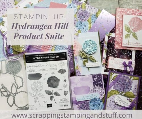 The Stampin Up Hydrangea Haven stamp set and dies make absolutely gorgeous floral cards and other paper projects.