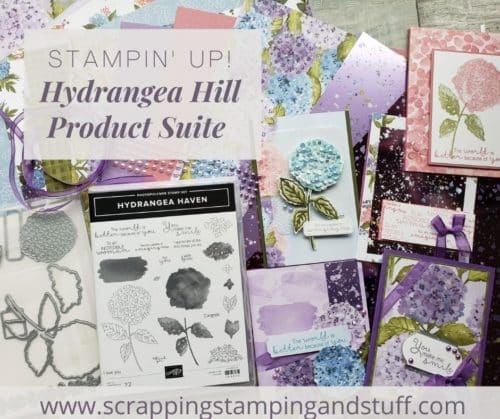 The Stampin Up Hydrangea Haven stamp set and dies make absolutely gorgeous floral cards and other paper projects. 