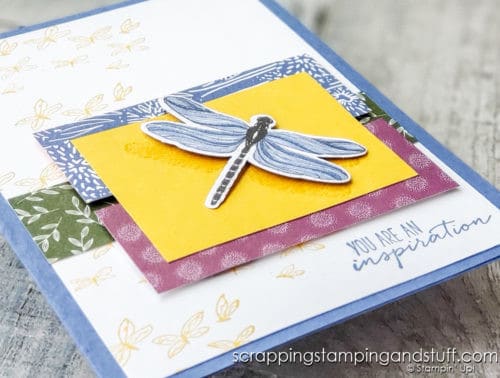 Make stunning nature cards with the beautiful Stampin Up Dragonfly Garden stamp set and punch. See nine sample cards here!