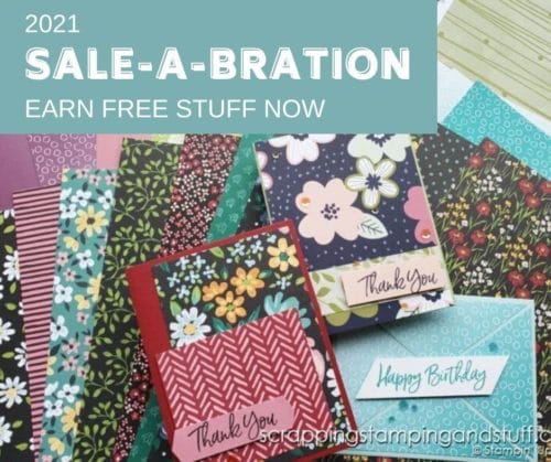 Stampin' Up's 2021 Sale-a-bration is the happiest time of year to order, host, or sign up with Stampin Up. Get all the details on special offers and free gifts here!