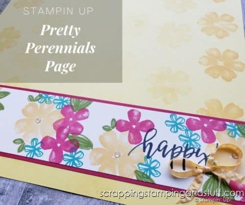 Take a look at this bright and bold floral scrapbook page using the Stampin Up Pretty Perennials stamp set.