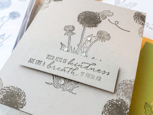 The Stampin Up Garden Wishes set includes dandelion images and pretty greetings for lovely and simple cards.