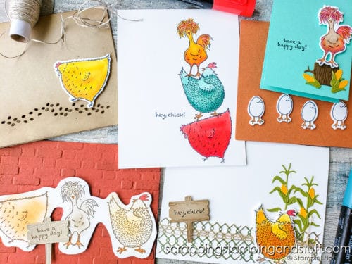 Make amazing chicken cards with the Stampin Up Hey Chick chicken stamp set and dies!