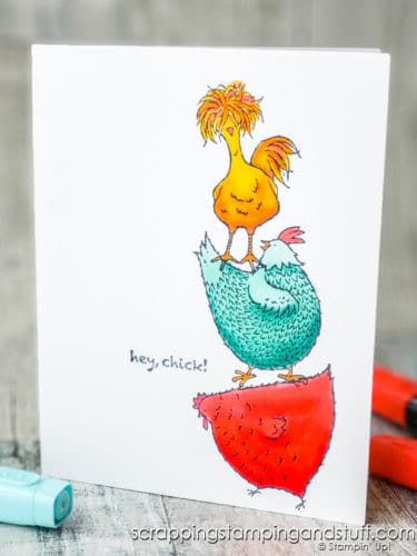 Make cute chicken cards with the Hey Chick stamp set and Springtime Joy stamps set. These cards are so adorable!
