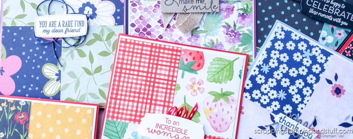 This simple quadrant card design allows you to use BOTH sides of your pretty patterned papers! You no longer have to choose one side or the other!