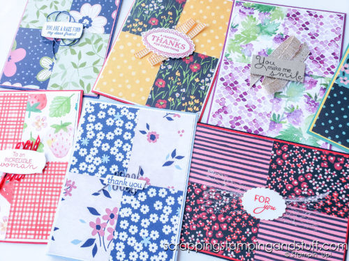 This simple quadrant card design allows you to use BOTH sides of your pretty patterned papers! You no longer have to choose one side or the other!