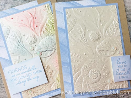 The Stampin Up Friends Are Like Seashells bundle is a gorgeous new beach-themed stamp and die set. Click here to see 7 techniques and 10 gorgeous card samples!