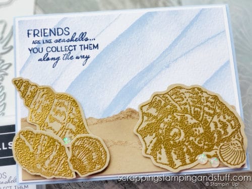 The Stampin Up Friends Are Like Seashells bundle is a gorgeous new beach-themed stamp and die set. Click here to see 7 techniques and 10 gorgeous card samples!
